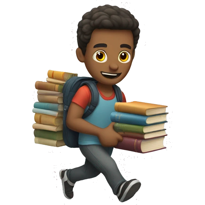 a man collects a bunch of books and runs emoji