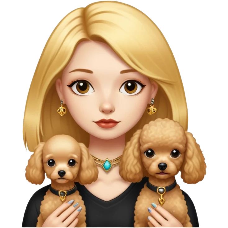 a  girl with glod  straight hair and tattoos and 2 miniature poodles emoji
