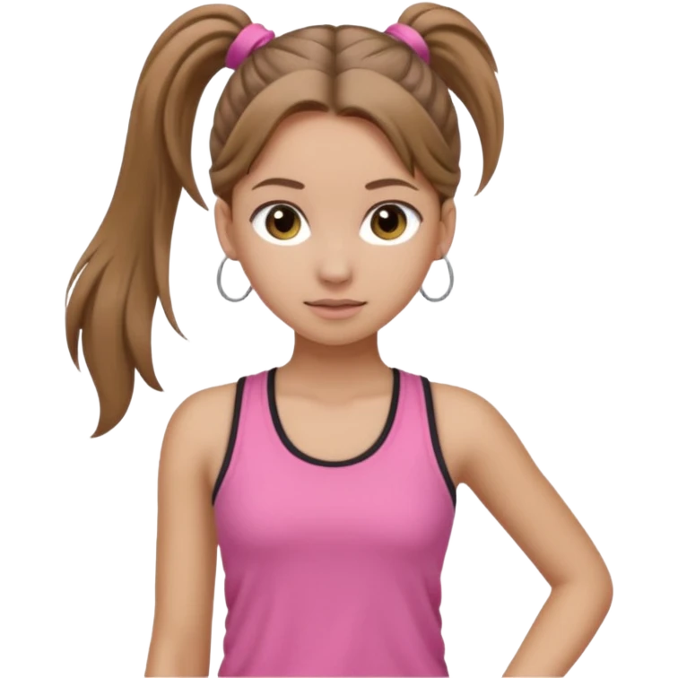Девушка, светло русые, длинные волосы, собранные в хвост, серые глаза, розовая майка без рукавов и серые штаны emoji