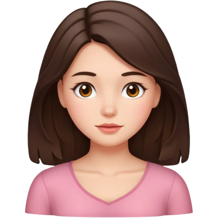 Brunette girl with chest length hair and blushh emoji