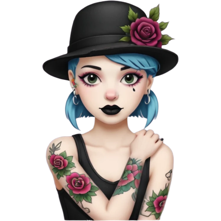 Punk woman with hat and floral arm tattoo emoji