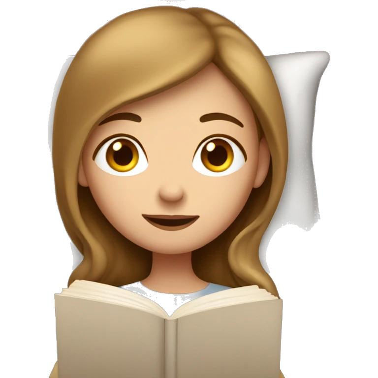 girl with light brown hair cosy in bed with book emoji