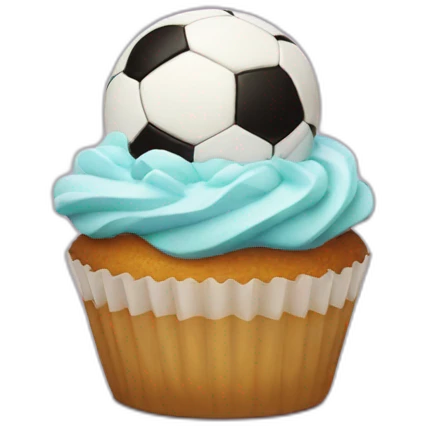 Happy cupcake with a soccer ball as icing  emoji