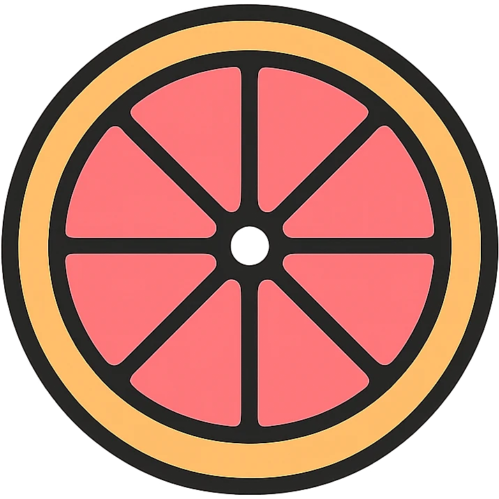outlined icon of a pink grapefruit sliced in half, minimal and clean design, 3-4 colors, orange, white, and pink palette emoji