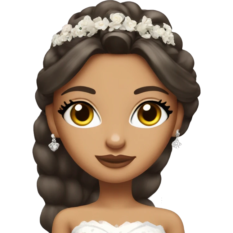Bratz, bride, brunette hair, olive skin, hazel almond cat eyes emoji