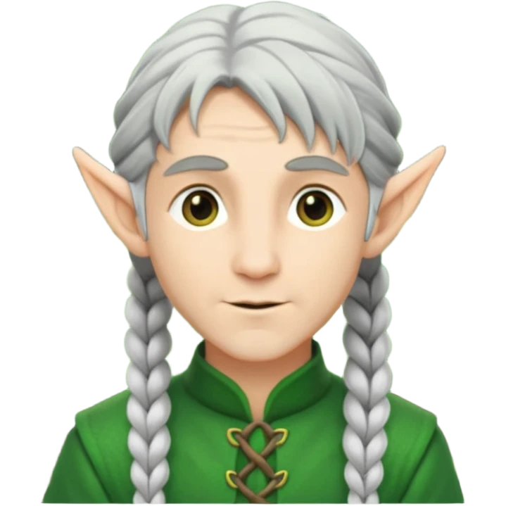 braid silver hair man elf, green cloth emoji