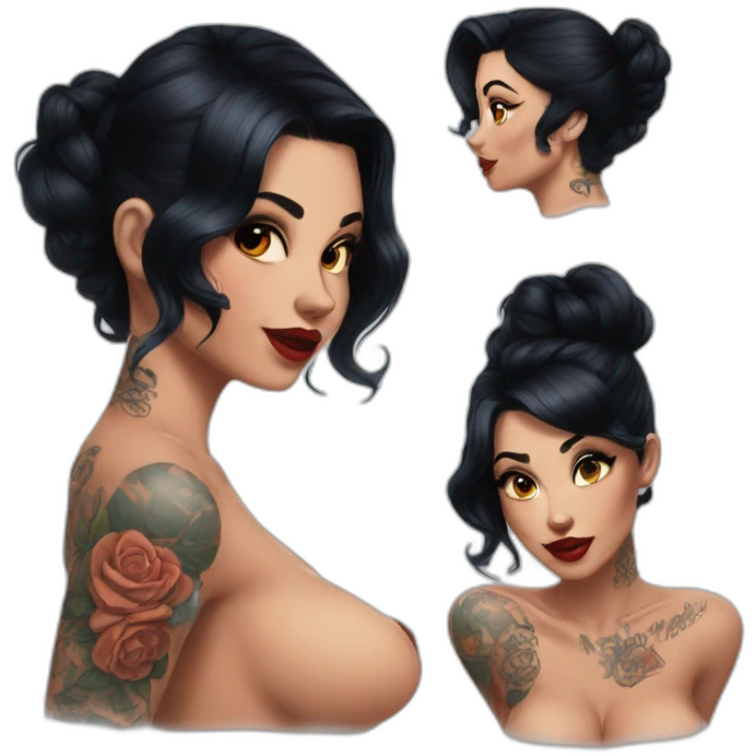 Pinup dark hair and tattoos emoji