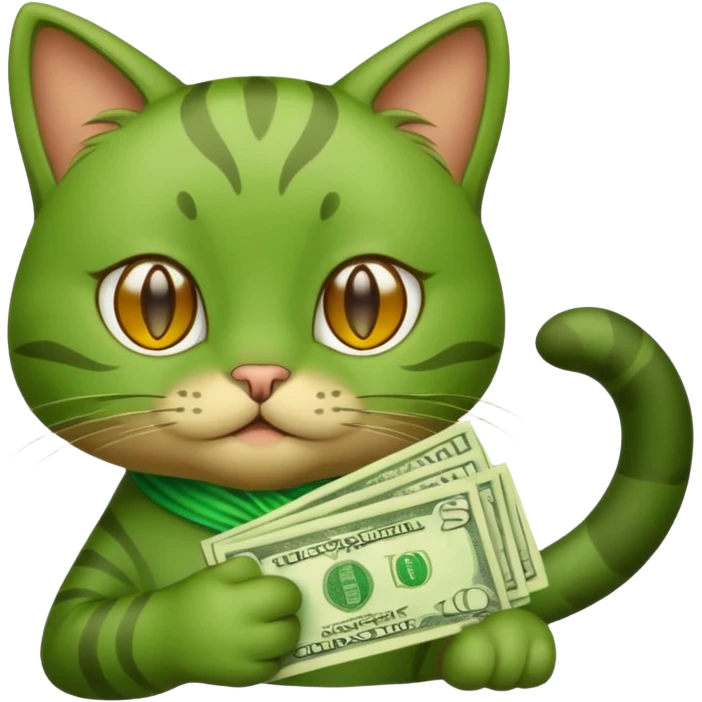 Green cat, all green body, has money emoji