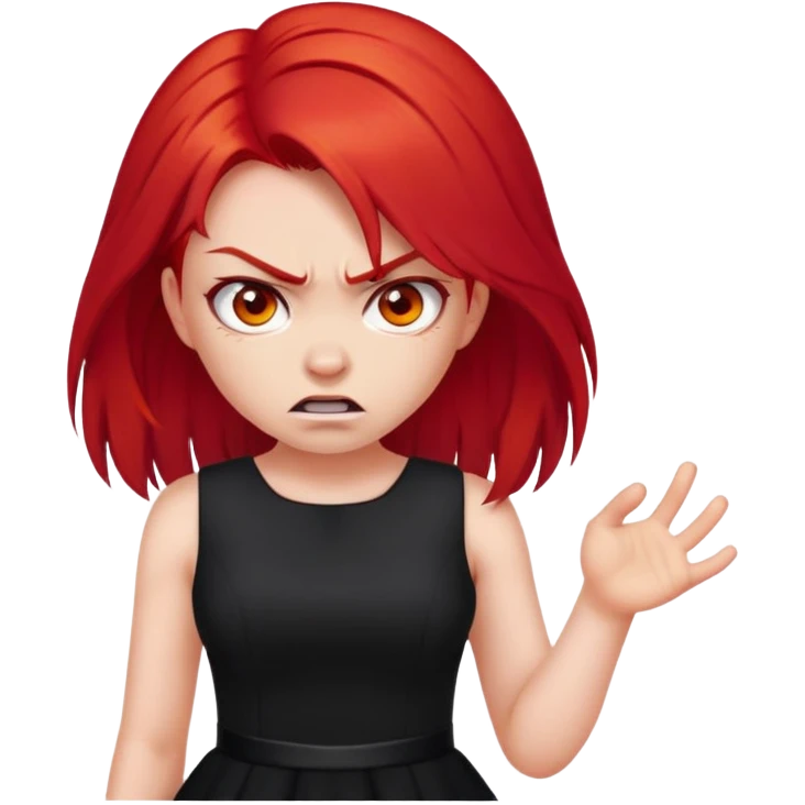 bright scarlet red hair girl angry wearing a black dress emoji