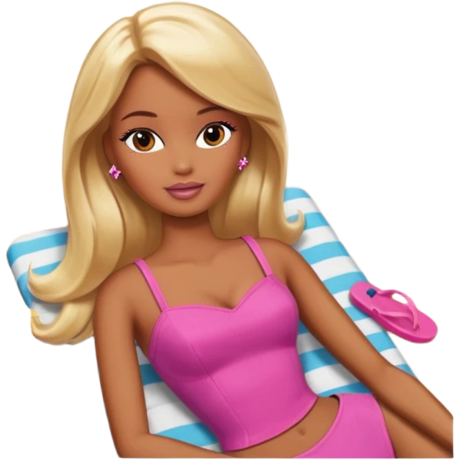 Brown skin blonde hair barbie in laying on beach  emoji