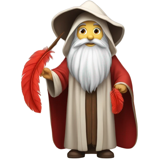 wizard holding a red feather emoji