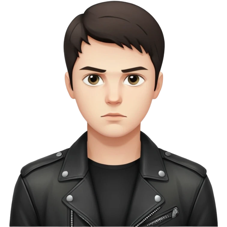 Danila Bagrov from Brother 2 movie, young Russian man with short dark hair, serious expression, wearing black leather jacket emoji