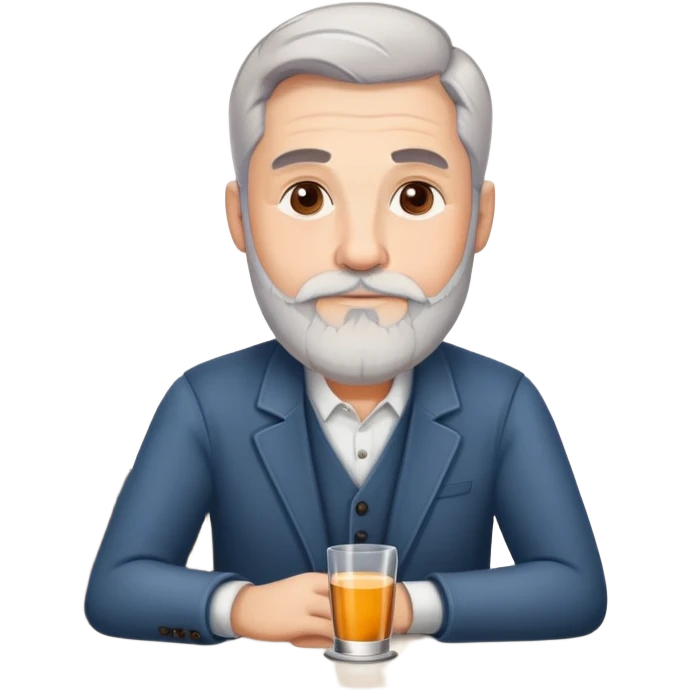 Спокойный добрый стильный мужчина 50 лет с сединой и бородой в ресторане  emoji
