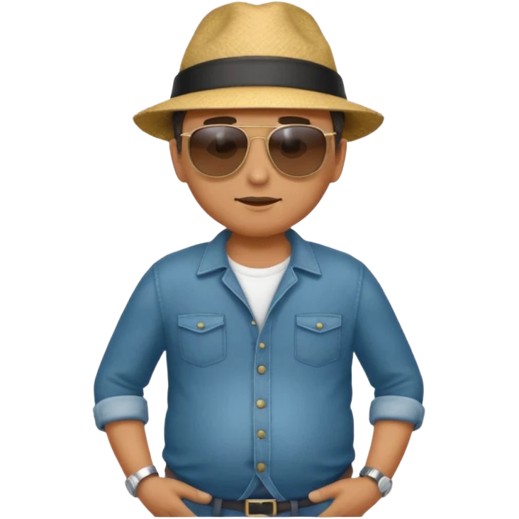 Man standing with his belly out at his hands behind his back emoji