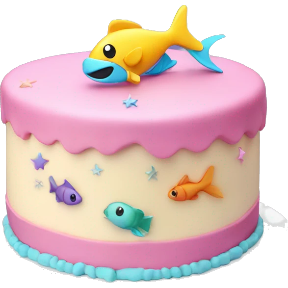 cake with a fish and stars emoji