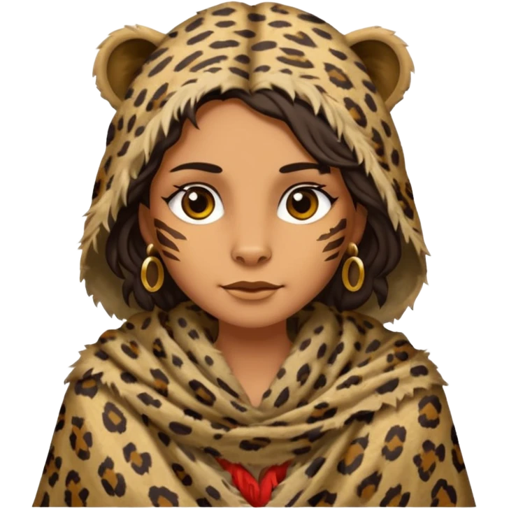 ancient hairy woman, tattered leopard skin shawl emoji