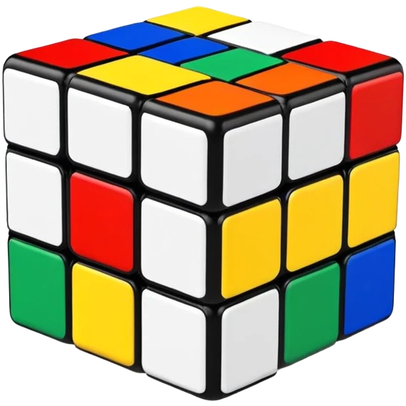 Clean, simple 3x3 Rubik's cube with bright primary colors. Minimalist design with smooth edges in classic iOS emoji style. emoji