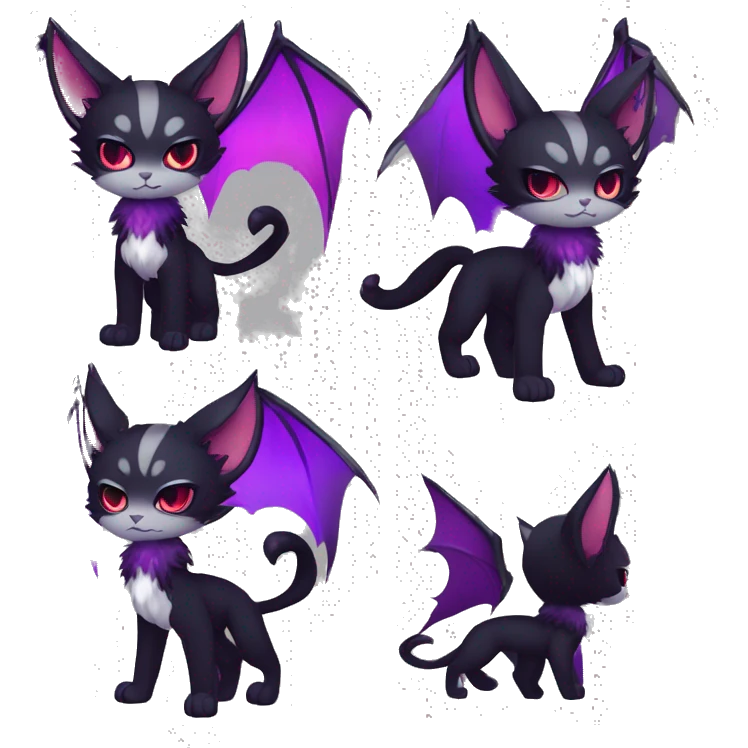 Anthro-Cute-Edgy-Cool-Vampiric-Batty-Cat-Black-Purple-Red-Grey-White-Contrast-Colors-Fantasy-Fur-Sona-Chibi-Shiny-Fakémon-Hybrid with horns full body emoji