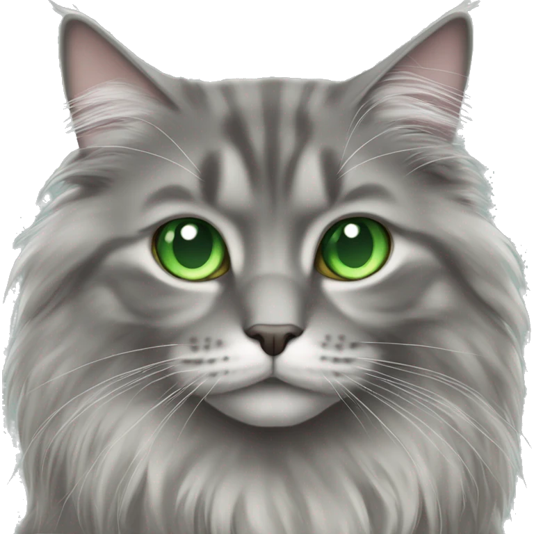 full picture of a grey long haired cat with green eyes emoji