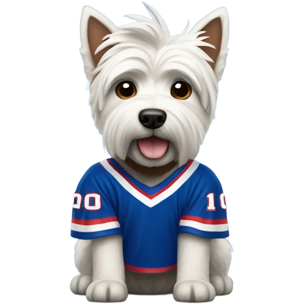 West highland terrier wearing buffalo bills jersey emoji