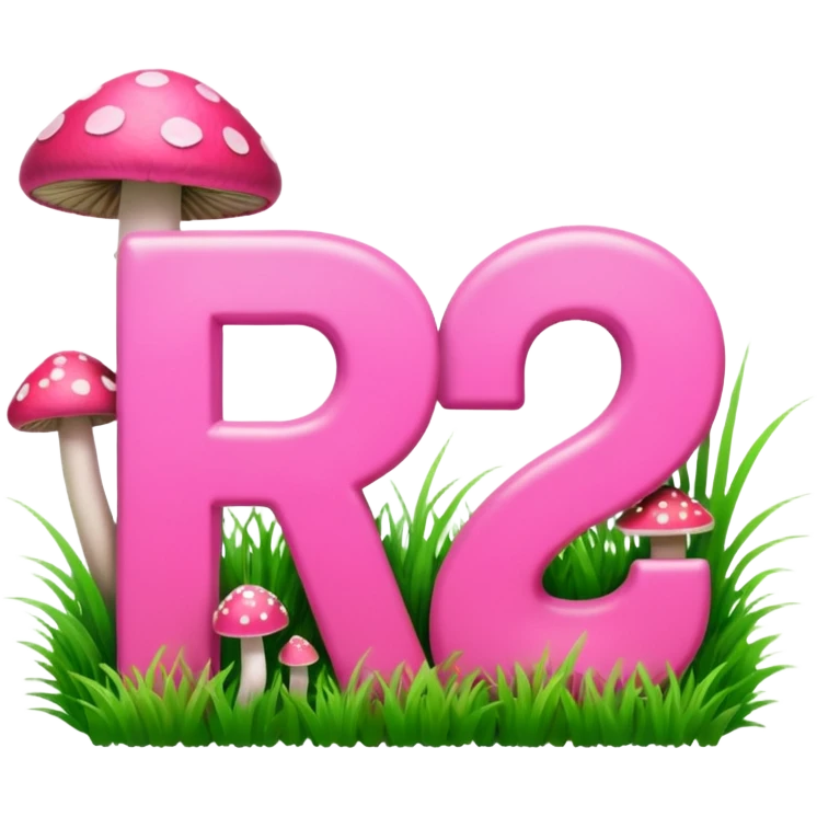 P and P letter, pink and green, with grass growing, mushrooms around emoji
