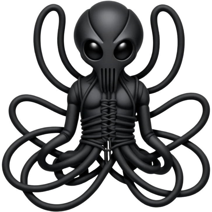 dark intertwined black wires forming an occult creature, wrapped in black rags and bondage straps, Giger-inspired emoji