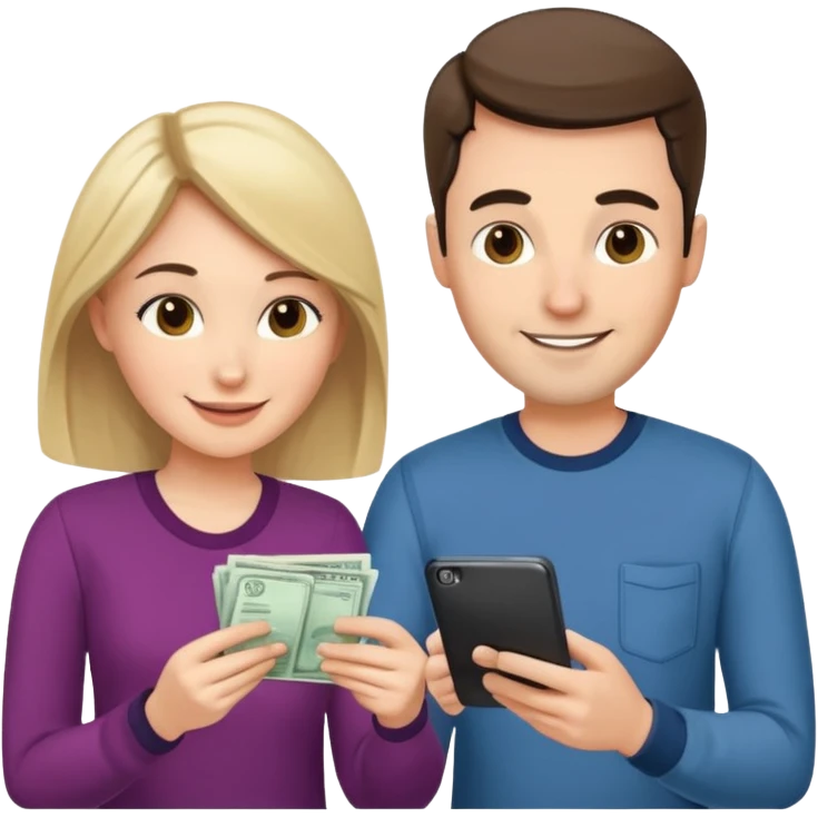 casually dressed stylish husband and wife in their 30ss avatars reviewing their finances together  emoji