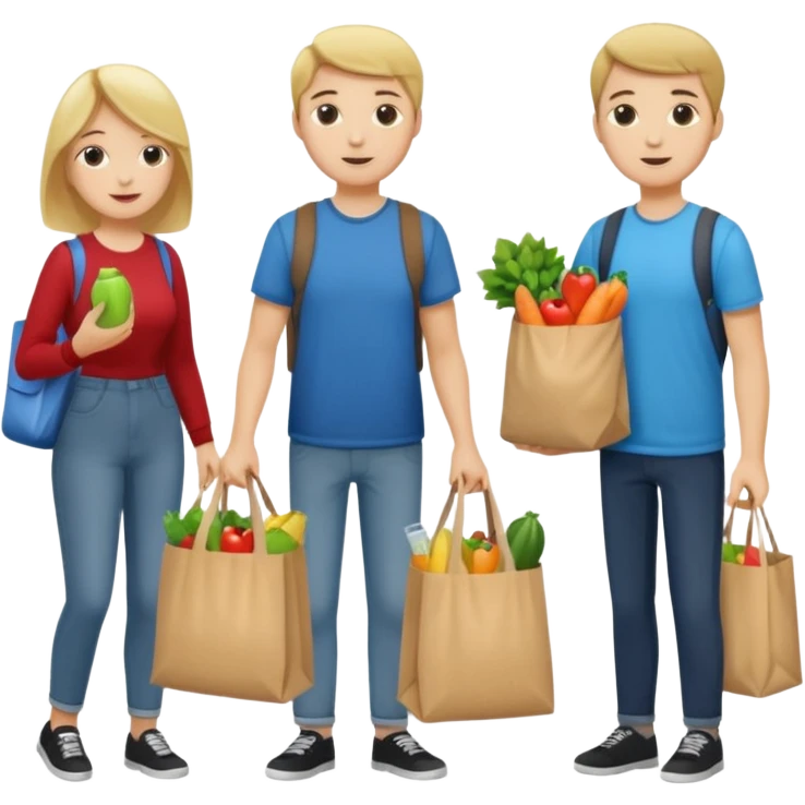 caucasian students putting groceries in bags emoji