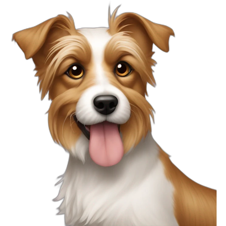 jack Russell cross apoloso cross Yorkshire terrier - long hair light brown all over - fat dog itching itself emoji