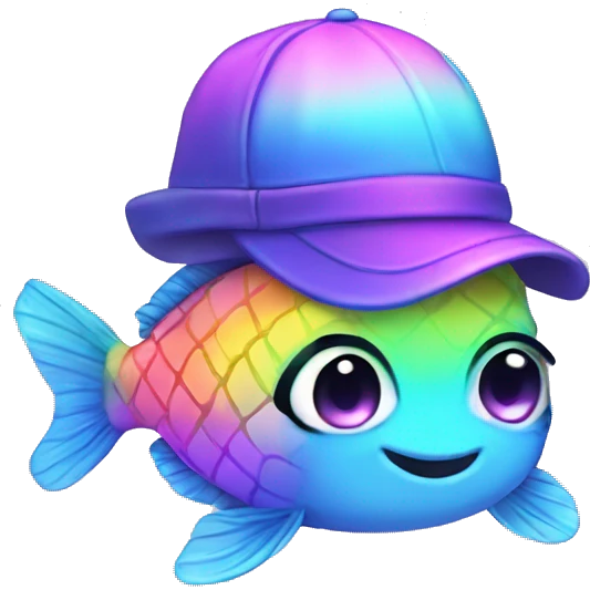 Chibi pastel rainbow fish with neon hat  emoji