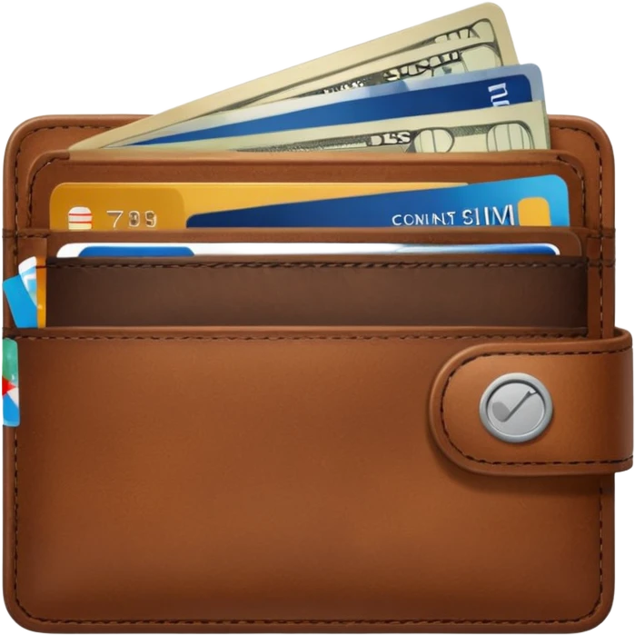 portefeuille marron avec pleins de billet et carte bancaire emoji