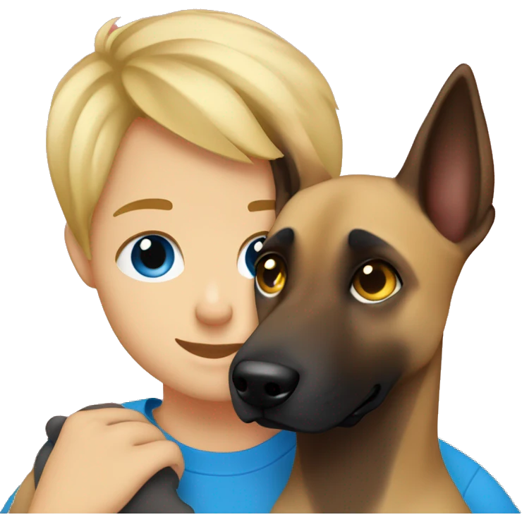 blond boy with blue eyes cute  cuddling a malinois emoji
