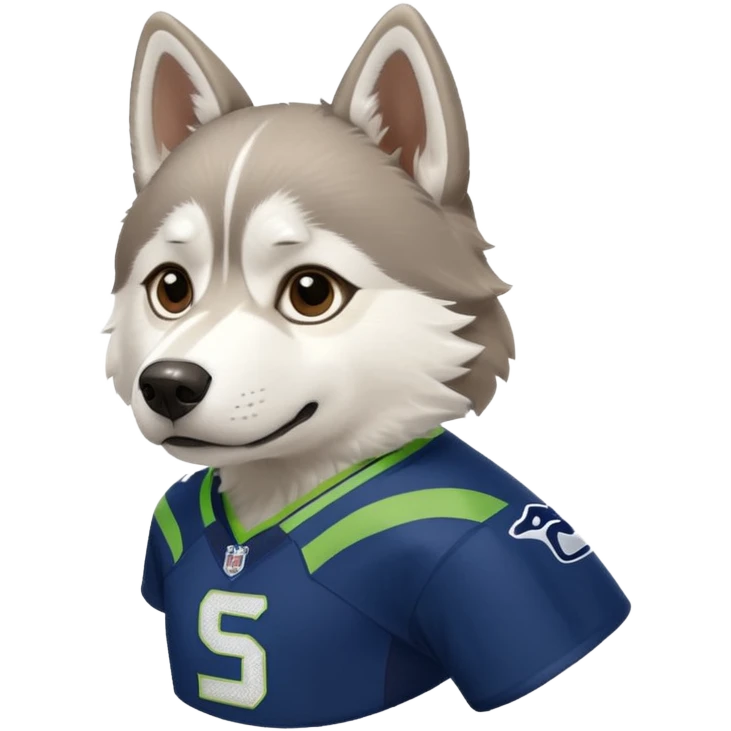 White  brown husky with Seattle Seahawks gear emoji