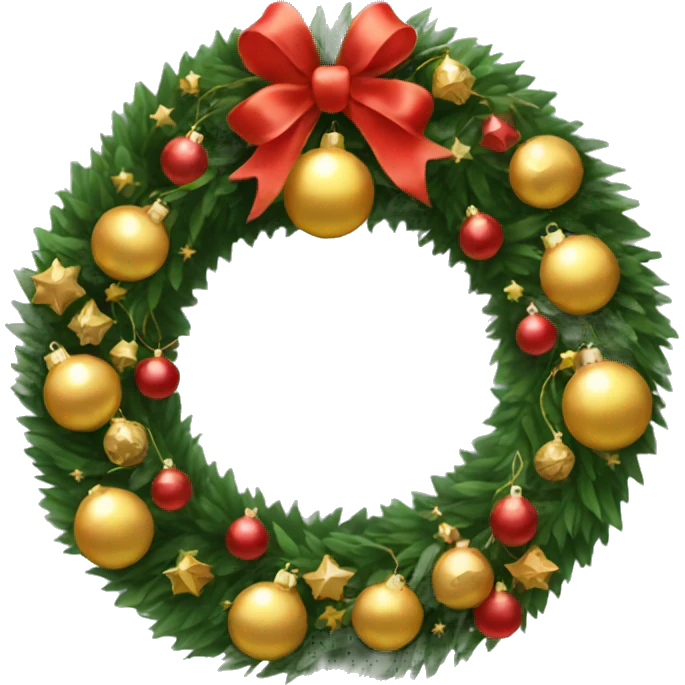 Christmas wreath with read and gold baubles emoji