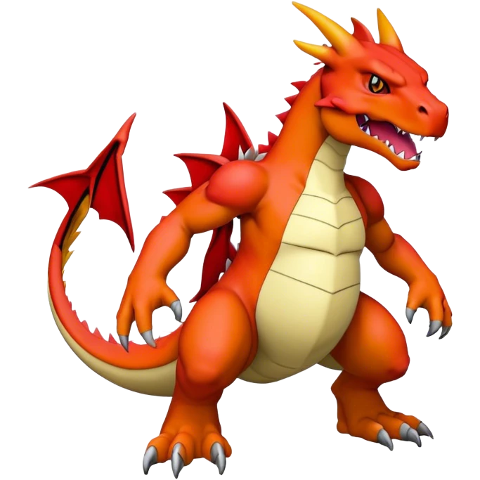 Cool edgy Guilmon-Agumon-Charizard-Digimon, full body  emoji