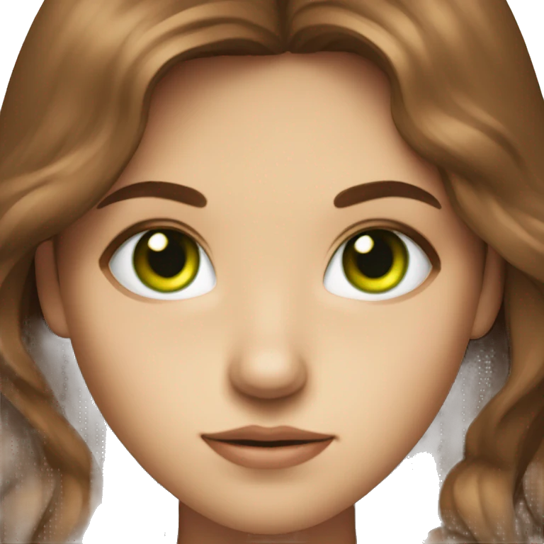 A girl with green eyes, brown hair, is a half angel half demon emoji