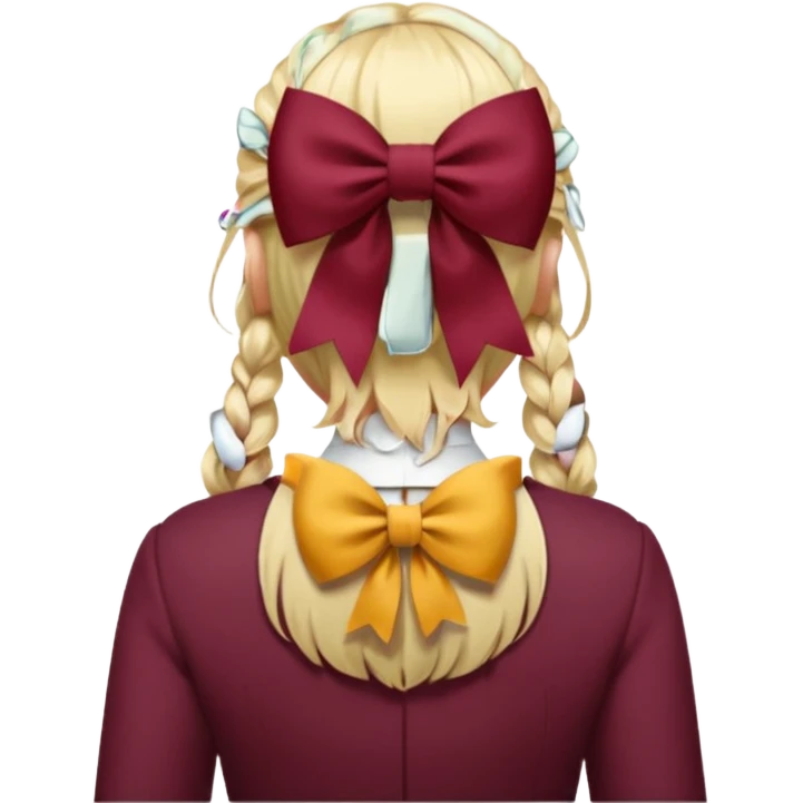 A burgundy bow in blond hair from the back emoji