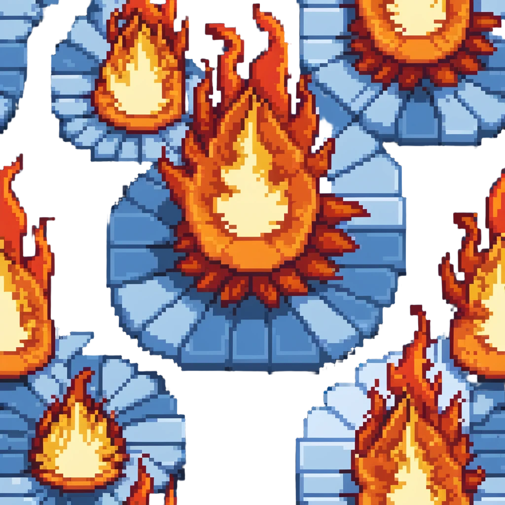 Bomberman downward-facing end-cap explosion tile, flames ending and tapering downward with pronounced flame wisps, orange/yellow with more red at the tips, extending about 70% into down direction emoji