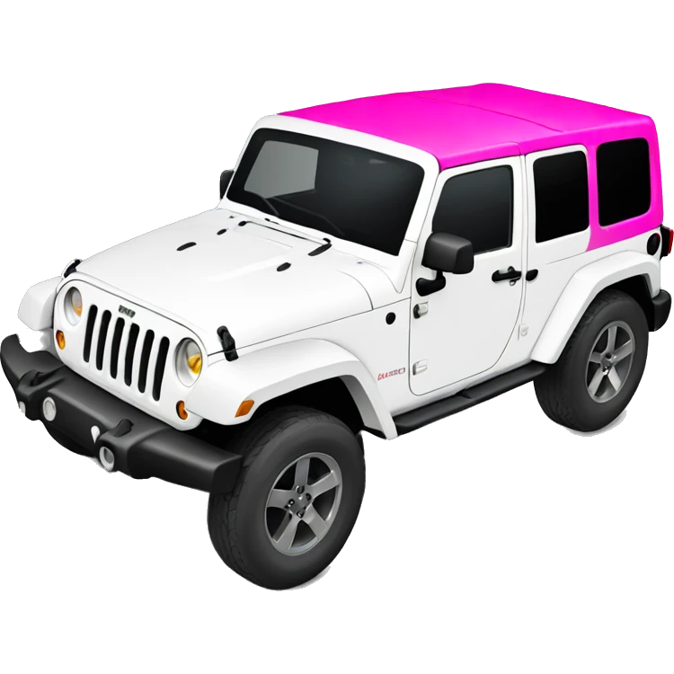 White jeep wrangler with hot pink hood emoji