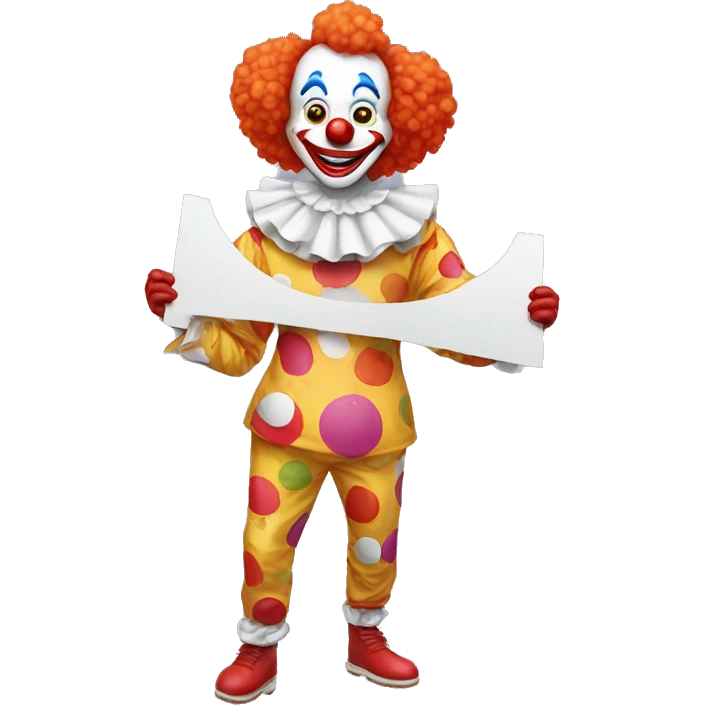 clown with whole body holding a sign that writes HumorousTales emoji