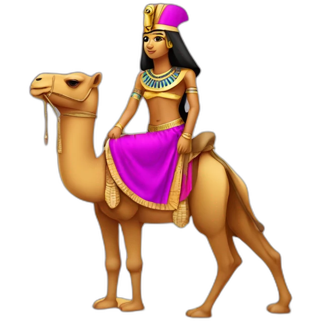 Egyptian pharaon on a camel,pyramids, tanned skin, golden magenta  costume emoji
