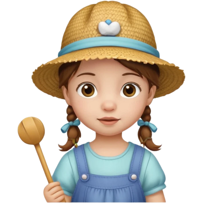 baby girl with brown hair and pigtails with a hat like My Neighbor Totoro movie emoji