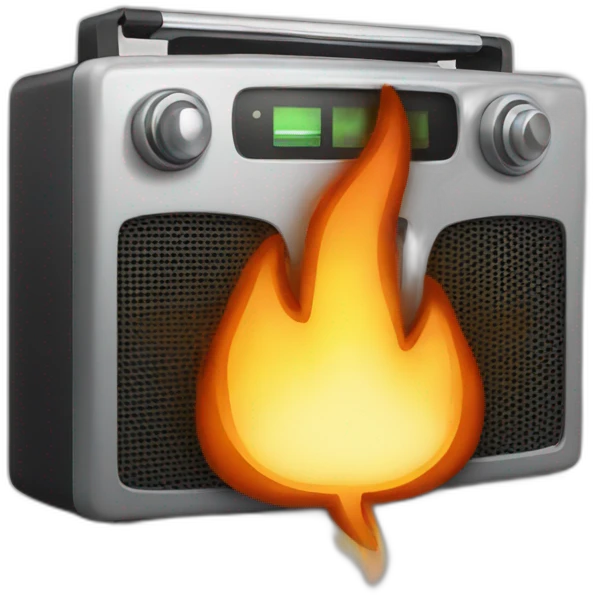 burning radio with up arrow emoji