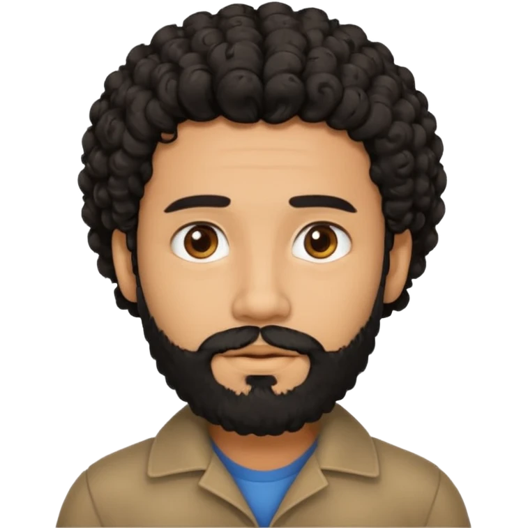 This is a cartoon-style avatar of a man with curly black hair, a beard, and a calm expression  emoji