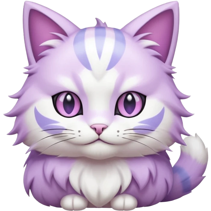 Smooth soft furry white and pastel-violet Cat-Pokémon-Fakémon-Digimon-hybrid-fusion-creature emoji