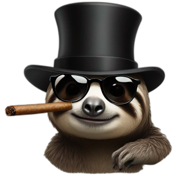 A sloth wearing a black top hat with black glasses smoking a cigar emoji