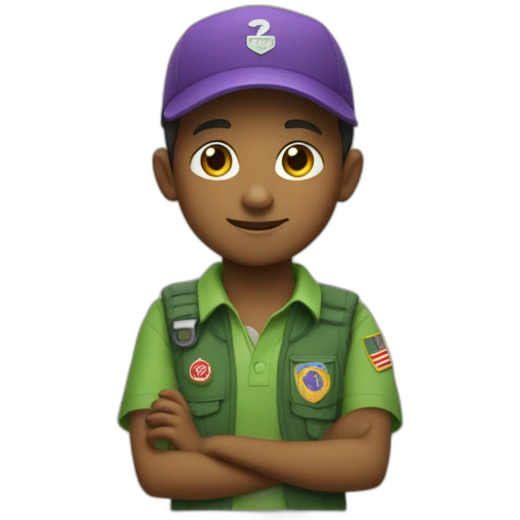 scout kid with a purple scout scarf and a green polo shirt emoji