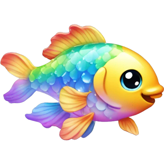 Kawaii rainbow pastel bedazzled koi fish in an under the sea snow globe  emoji