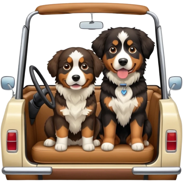 Cream colored ford bronco with no roof and Bernese mountain dog in the seat emoji