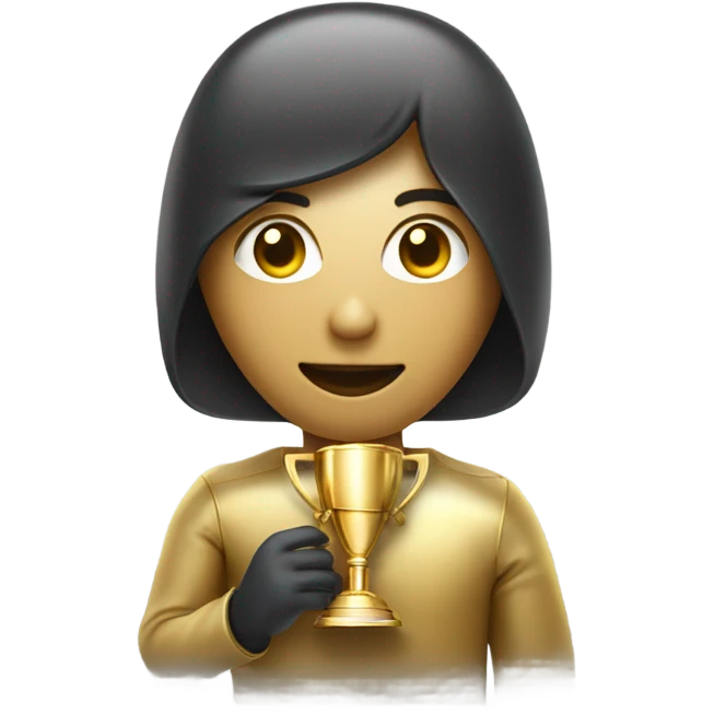 Person holding cute gold chatbot trophy emoji